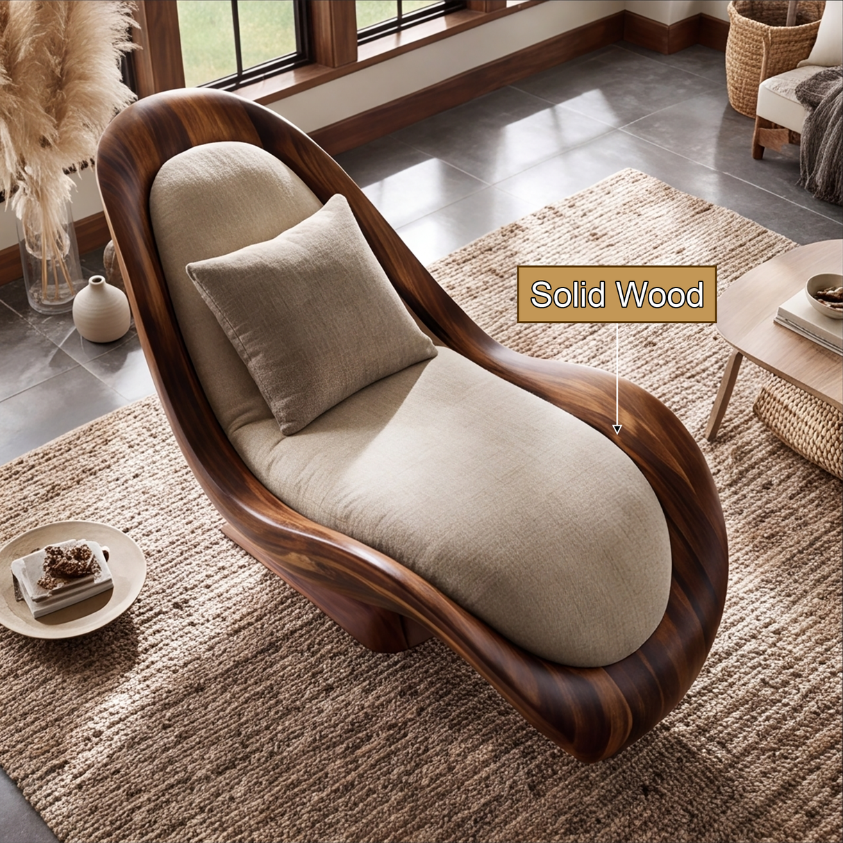 Sylvara Handcrafted Sculpted Solid Wood Chaise Lounge