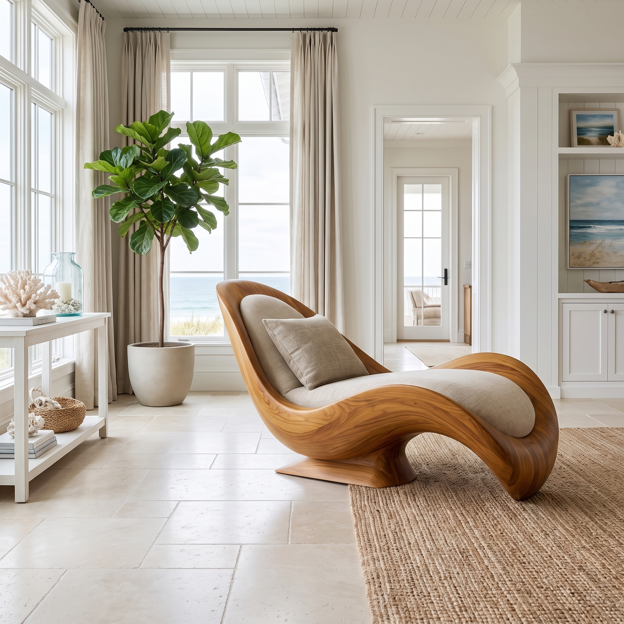 Sylvara Handcrafted Sculpted Solid Wood Chaise Lounge