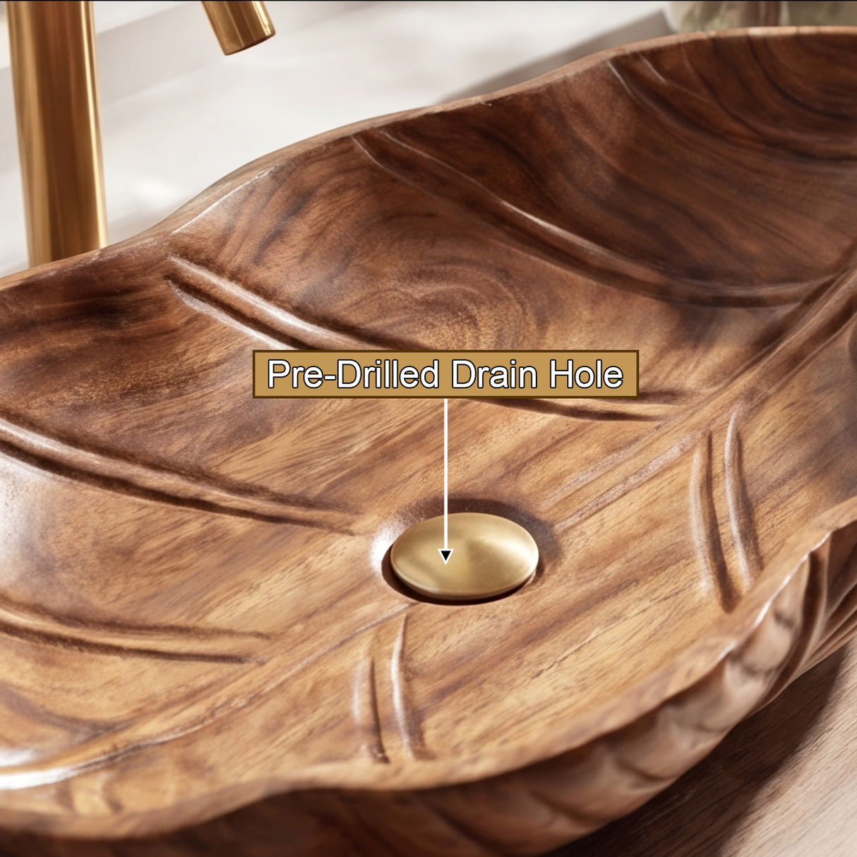 Sylvara Handcrafted Solid Wood Leaf Vessel Sink