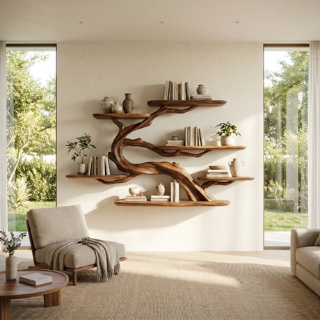 Sylvara Handcrafted Solid Wood Tree Bookshelf - Timberustic Tree Bookshelf