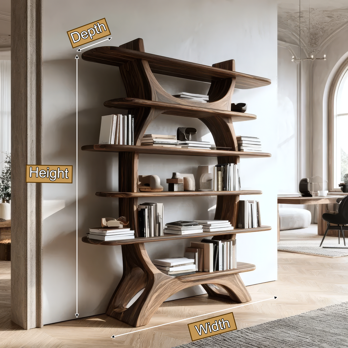 Sylvara Sculpted Solid Wood Bookshelf - Timberustic Bookshelf