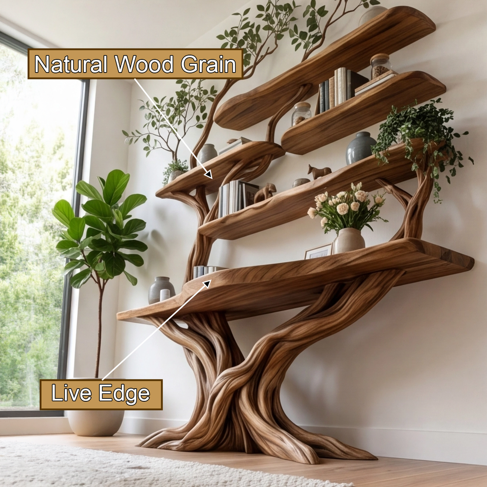 Sylvara Solid Wood Console Table with Shelves, Organic Modern Entryway ...