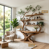 Sylvara Sculpted Solid Wood Console Table with Shelves - Timberustic Console Table with Shelves