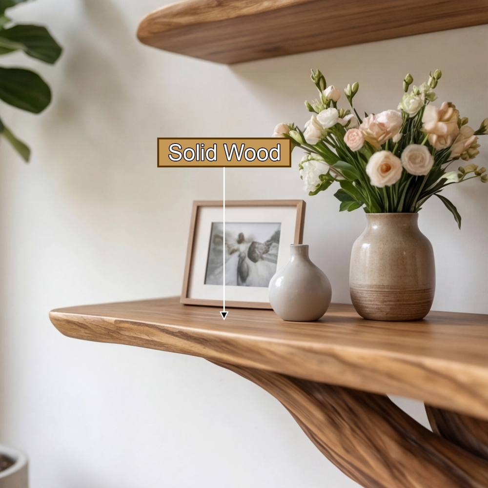 Sylvara Solid Wood Console Table with Shelves, Organic Modern Entryway ...