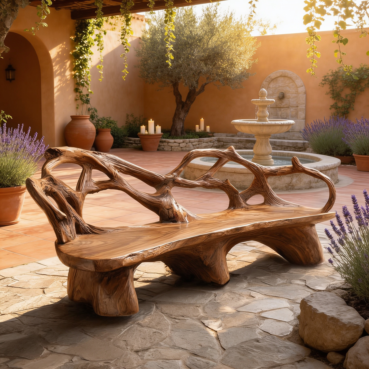 Sylvara Sculpted Solid Wood Outdoor Bench - Timberustic Bench