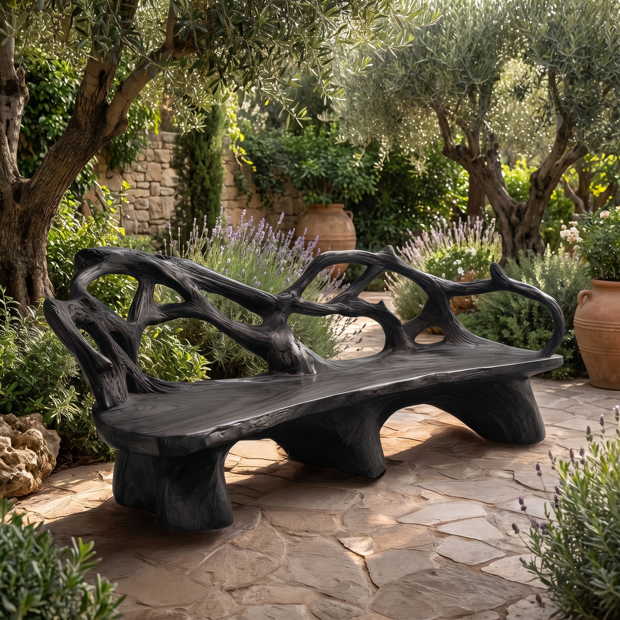 Sylvara Sculpted Solid Wood Outdoor Bench Black - Timberustic Bench