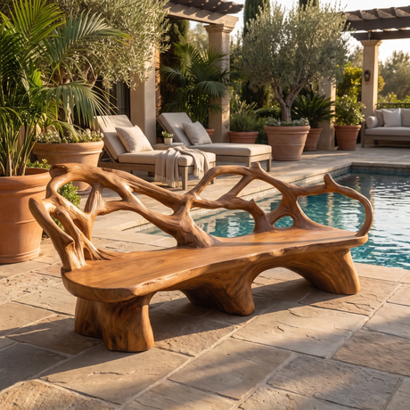 Sylvara Sculpted Solid Wood Outdoor Bench Brown - Timberustic Bench