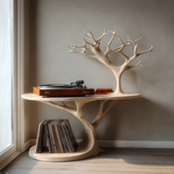 Sylvara Sculpted Solid Wood Record Player Stand - Timberustic Record Player Stand With Storage