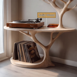 Sylvara Sculpted Solid Wood Record Player Stand - Timberustic Record Player Stand With Storage