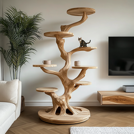 Sylvara Sculpted Solid Wood Tree-Inspired Cat Tree Shelf - Timberustic Tree-Inspired Cat Tree Shelf