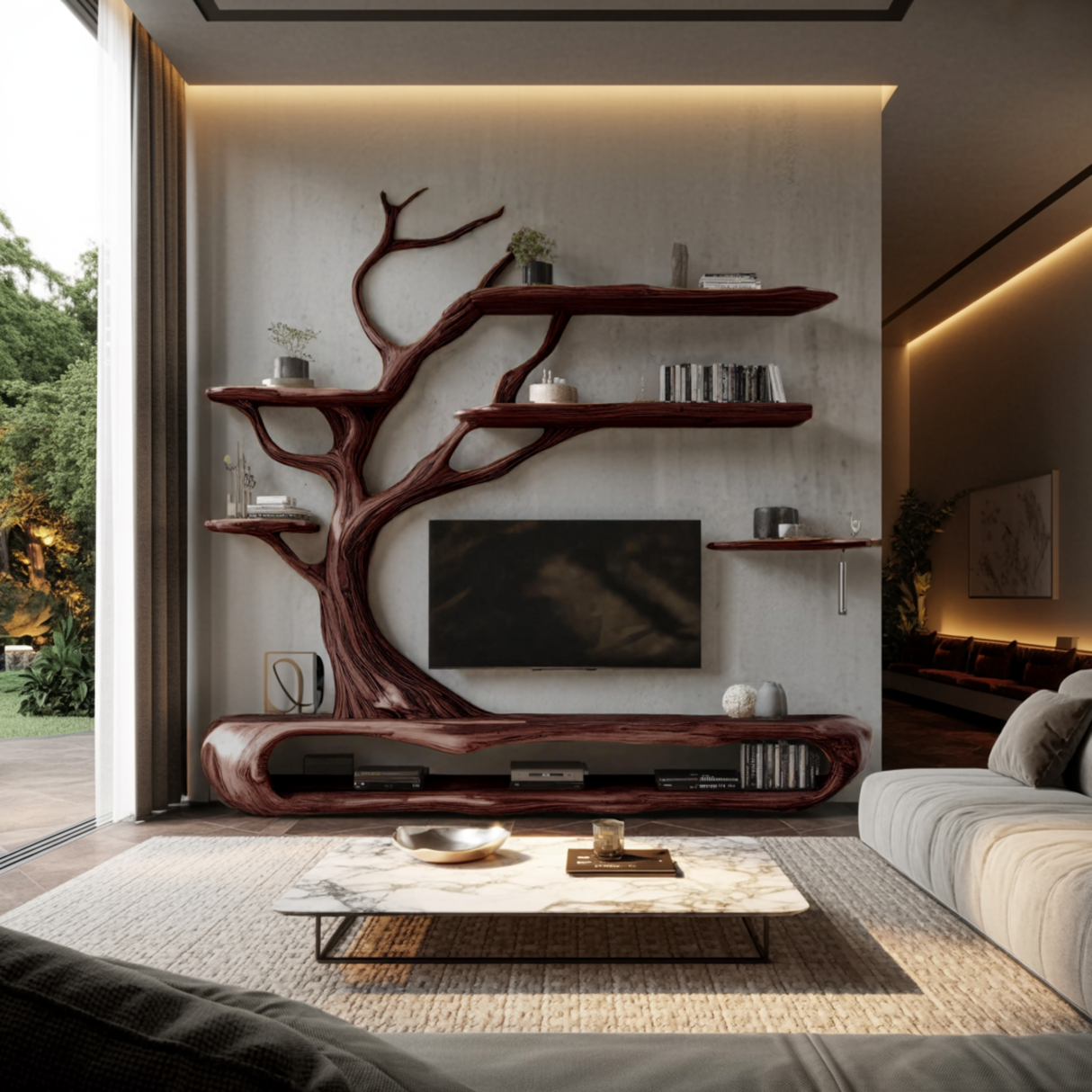 Sylvara Tree Branch Live Edge Solid Wood TV Console - Timberustic TV Console with Tree Shelf