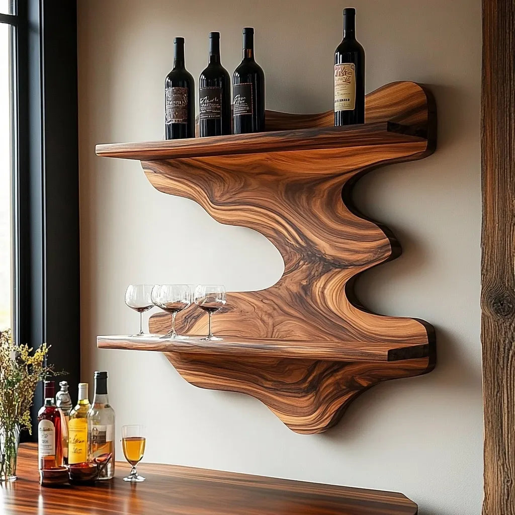 Sylvaren Live Edge Handcrafted Floating Wine Shelf SPA247810 - Timberustic Floating Wine Shelf