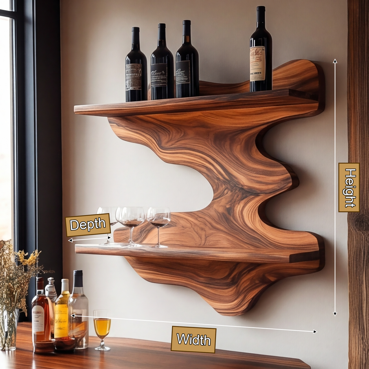 Sylvaren Live Edge Handcrafted Floating Wine Shelf SPA247810 - Timberustic Floating Wine Shelf