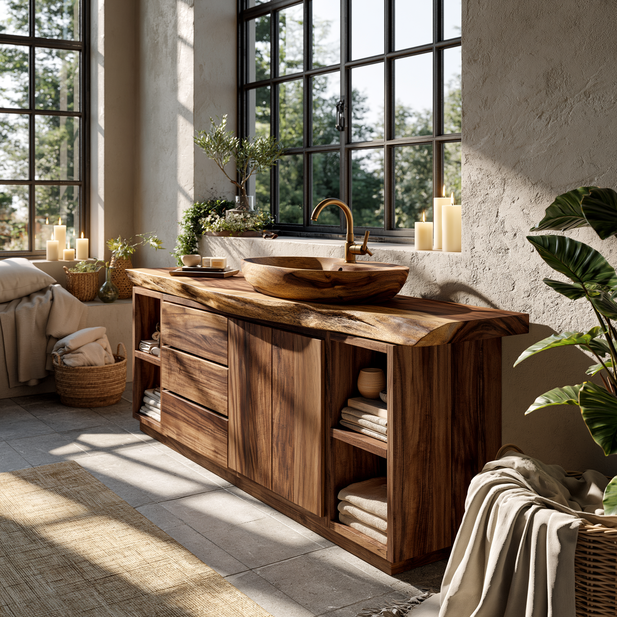 Sylvaren Live Edge Solid Wood Freestanding Bathroom Vanity with Drawers
