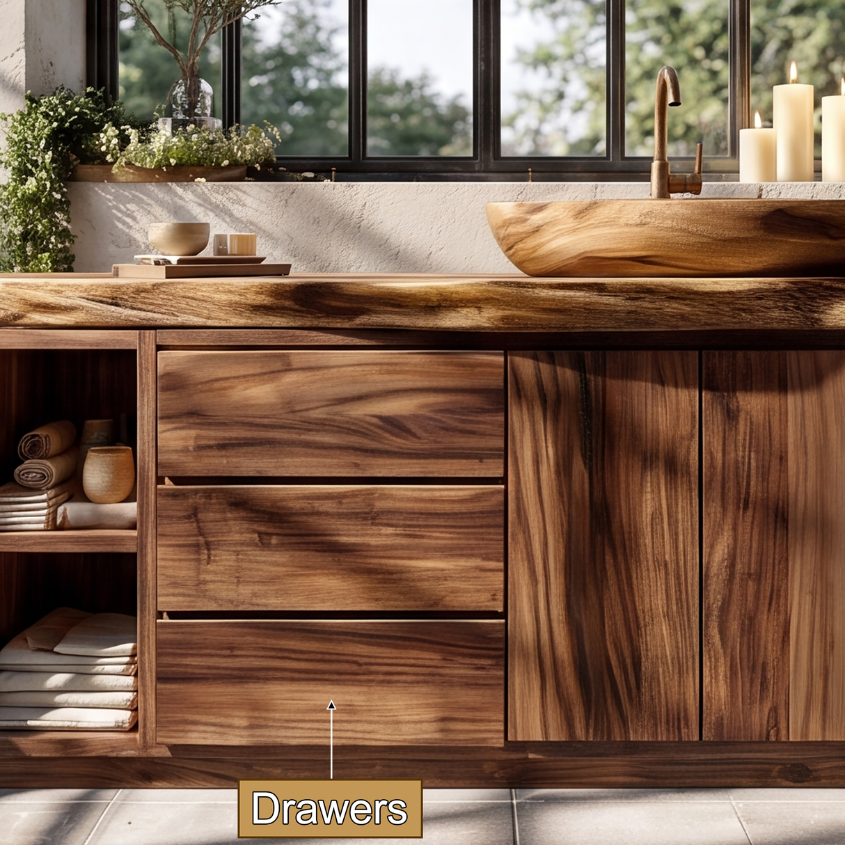 Sylvaren Live Edge Solid Wood Freestanding Bathroom Vanity with Drawers