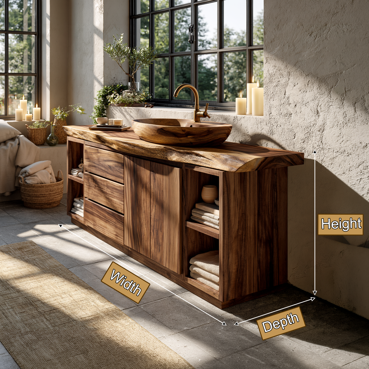 Sylvaren Live Edge Solid Wood Freestanding Bathroom Vanity with Drawers