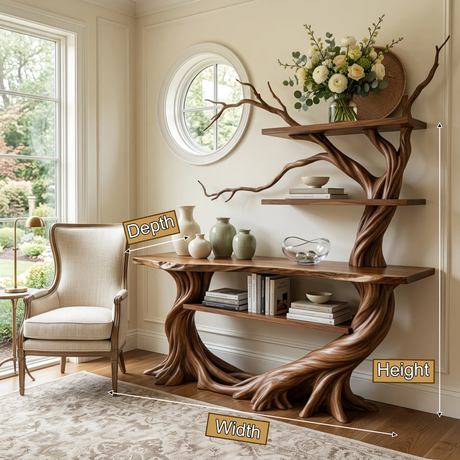 Sylvaren Sculpted Solid Wood Console Table with Shelves - Timberustic Console Table with Shelves