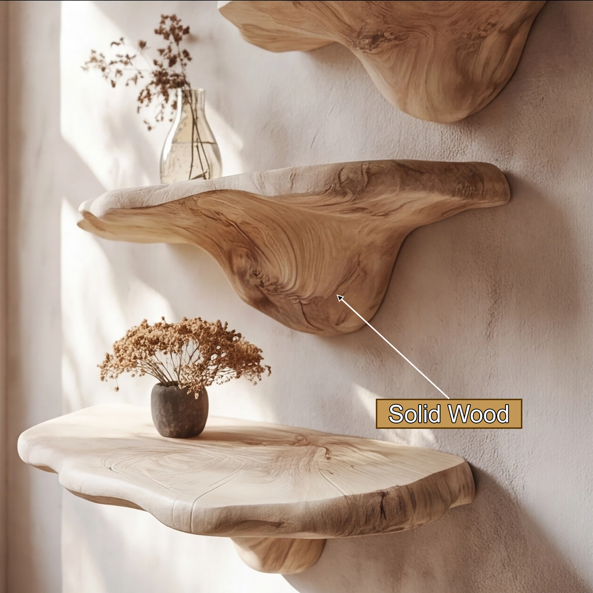 Sylvaren Solid Wood Sculpted Mushroom Floating Shelf SPA482938 - Timberustic Floating Shelf
