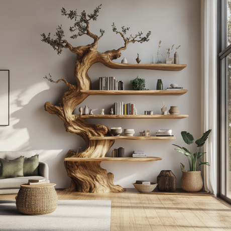 Sylvareth Sculpted Solid Wood Tree Bookshelf - Timberustic Tree Bookshelf