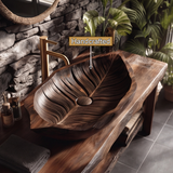 Sylvaria Handcrafted Solid Wood Leaf Vessel Sink