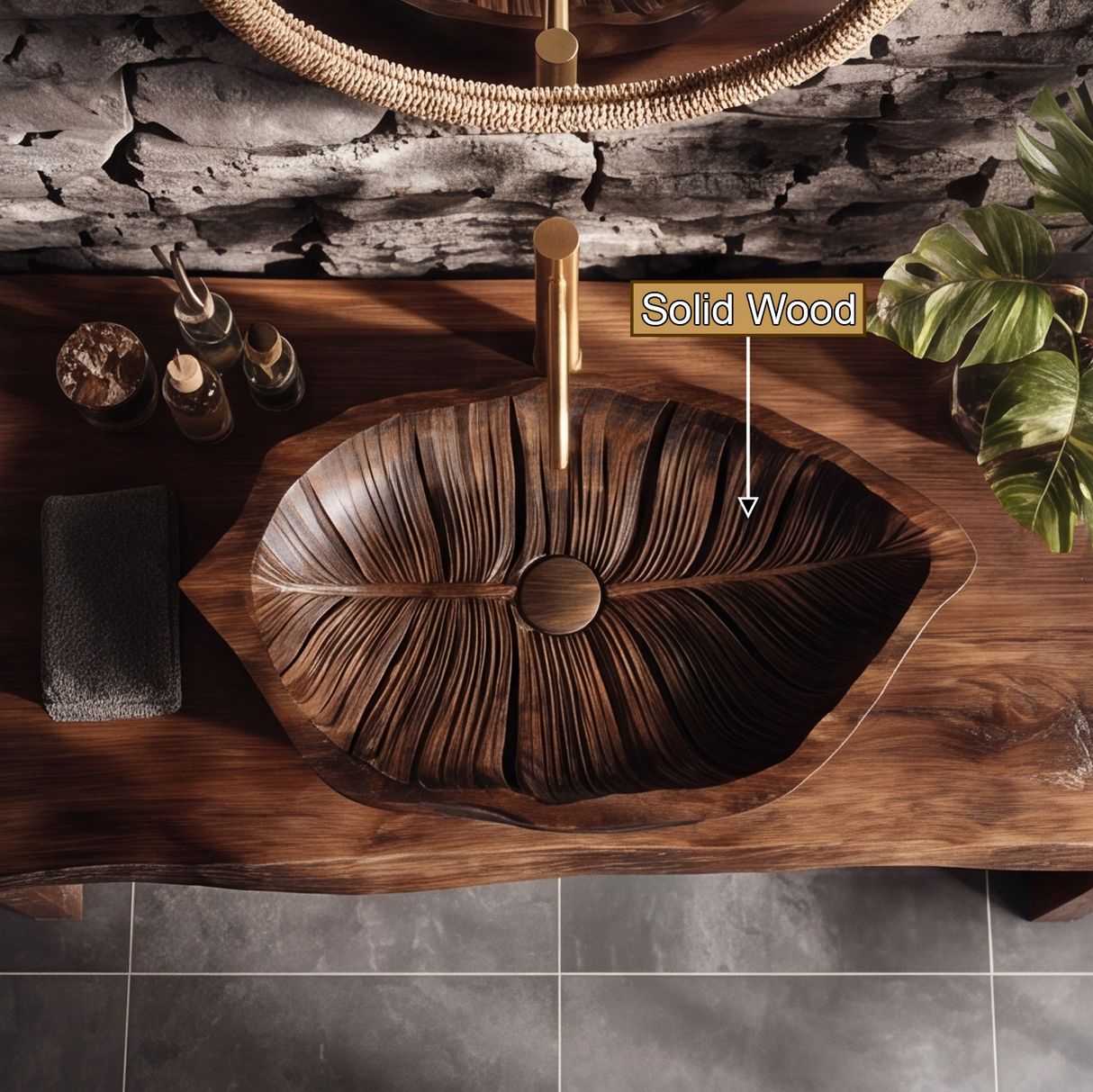 Sylvaria Handcrafted Solid Wood Leaf Vessel Sink