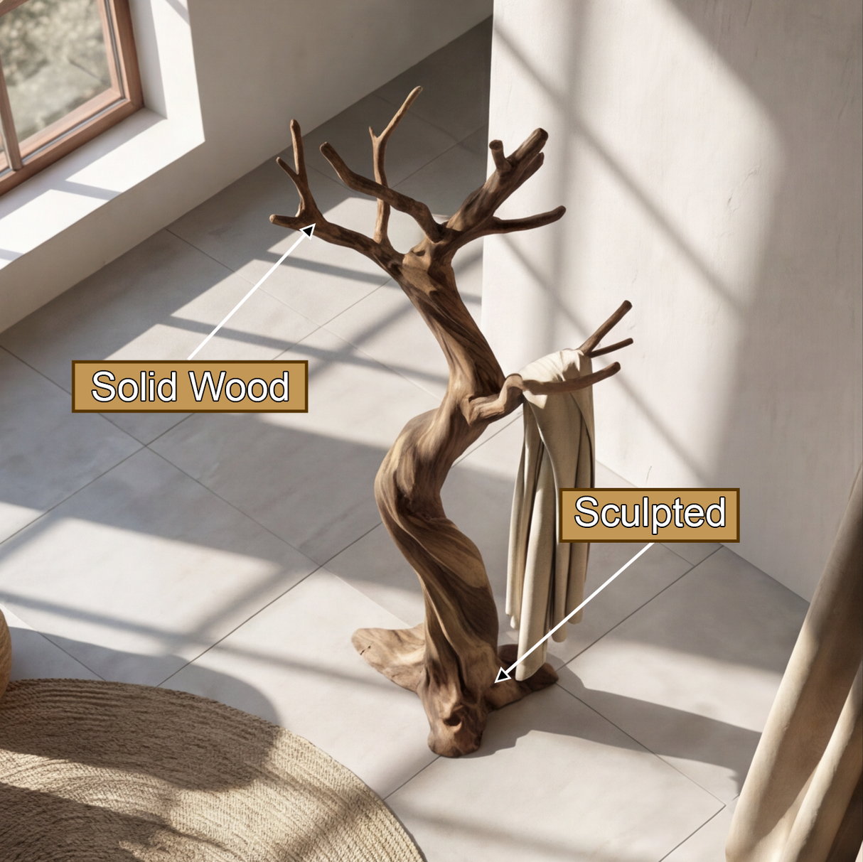 Sylvarion Sculpted Solid Wood Tree Coat Rack - Timberustic Tree Coat Rack