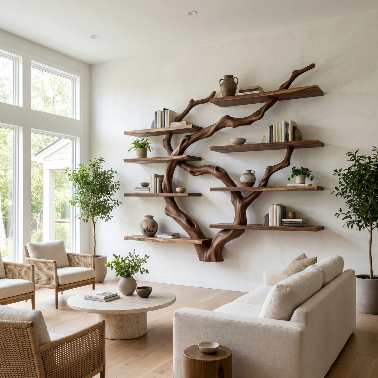 Sylvaris Handcrafted Solid Wood Floating Tree Bookshelf