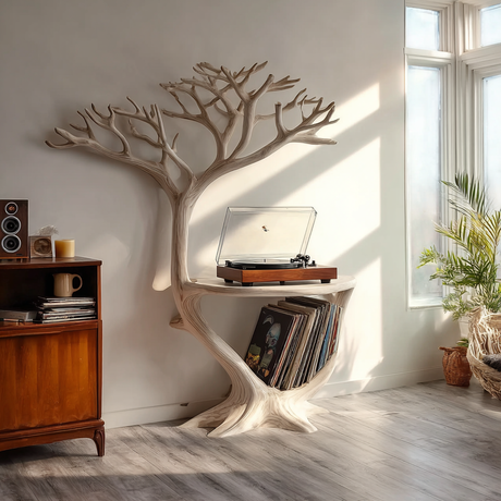Sylvaris Handcrafted Solid Wood Tree Record Player Stand SPA024813 - Timberustic Record Player Stand With Storage