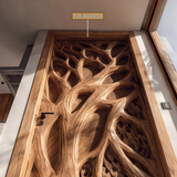Sylvaris Handcrafted Solid Wood Tree Relief Single Door