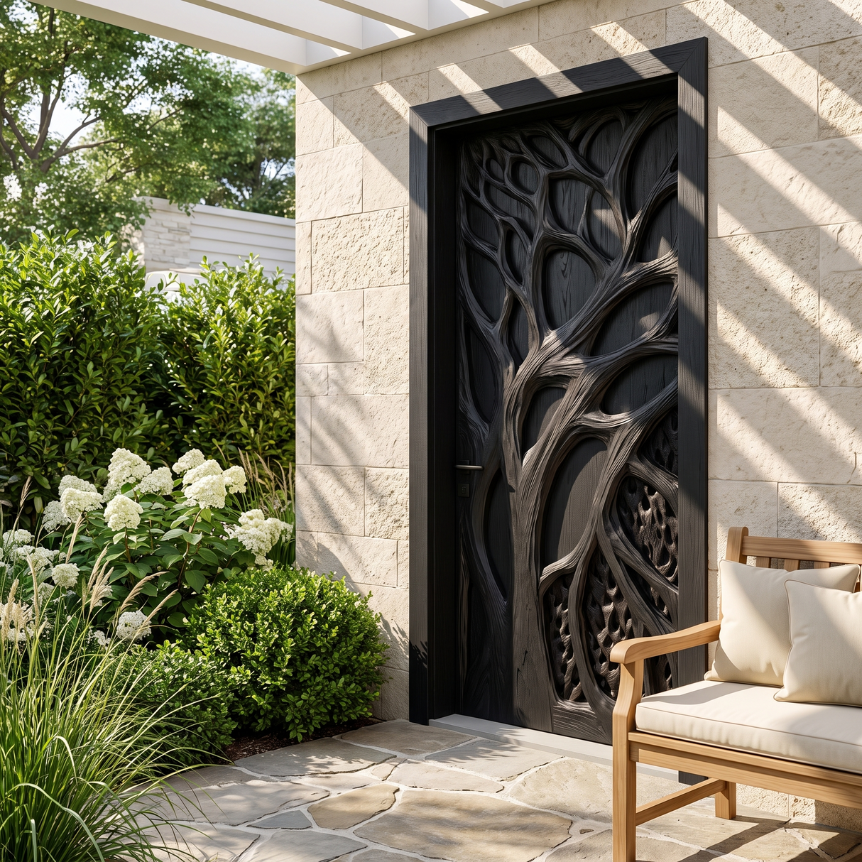 Sylvaris Handcrafted Solid Wood Tree Relief Single Door