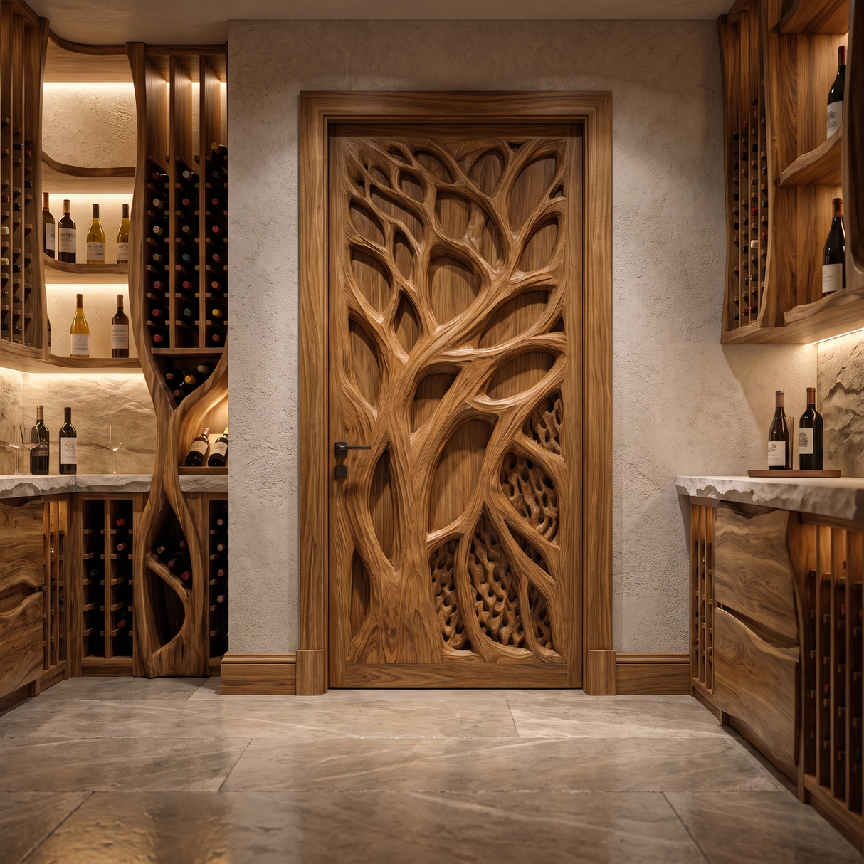 Sylvaris Handcrafted Solid Wood Tree Relief Single Door