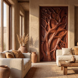 Sylvaris Handcrafted Solid Wood Tree Relief Single Door