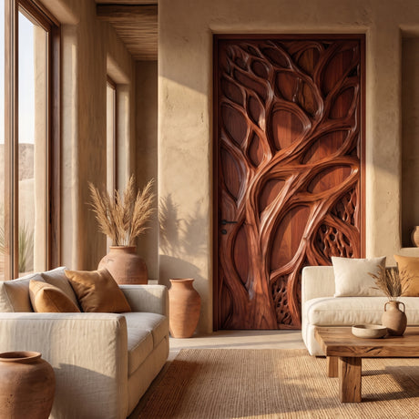 Sylvaris Handcrafted Solid Wood Tree Relief Single Door Mahogany - Timberustic Door