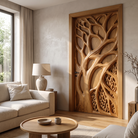 Sylvaris Handcrafted Solid Wood Tree Relief Single Door Teak - Timberustic Door
