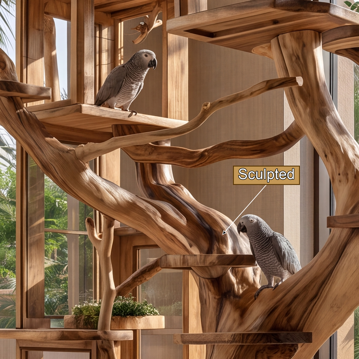 Sylvaris Handcrafted Tree Branch Parrot Stand SPA892358 - Timberustic Tree Branch Parrot Stand
