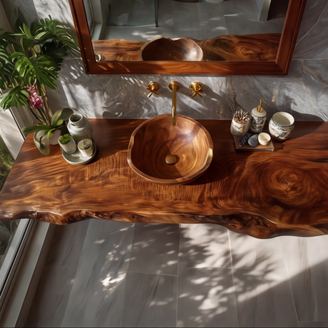 Sylvaris Live Edge Solid Wood Floating Bathroom Vanity SPA169453 - Timberustic Floating Bathroom Vanity