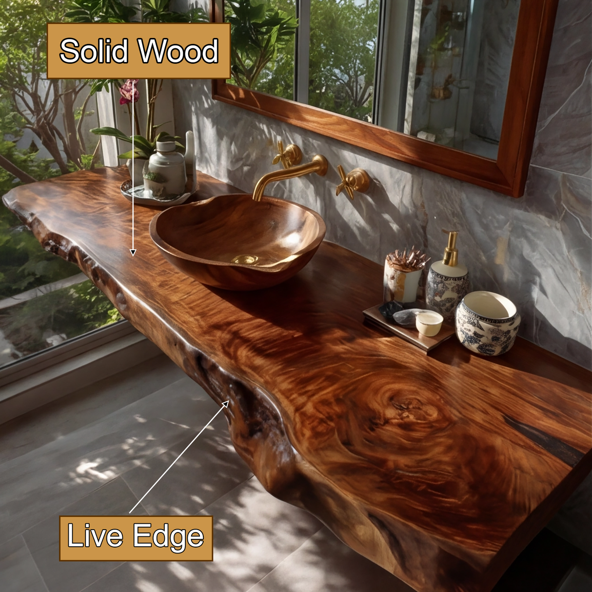 Sylvaris Live Edge Solid Wood Floating Bathroom Vanity SPA169453 - Timberustic Floating Bathroom Vanity