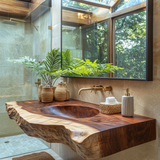 Sylvaris Live Edge Solid Wood Floating Bathroom Vanity with Integrated Sink