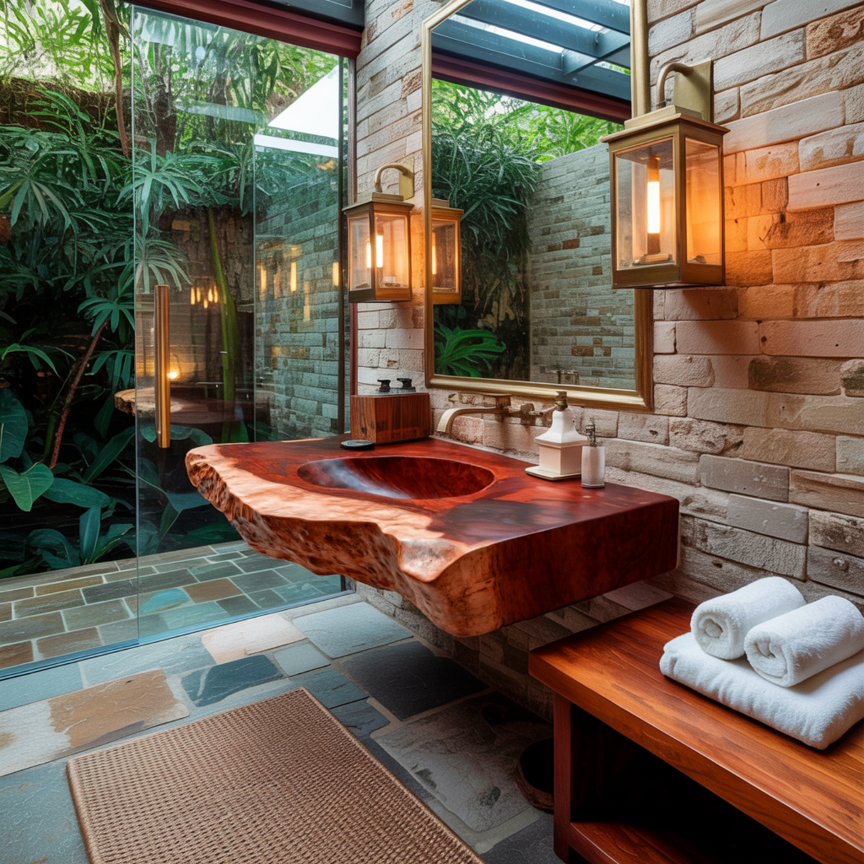 Sylvaris Live Edge Solid Wood Floating Bathroom Vanity with Integrated Sink