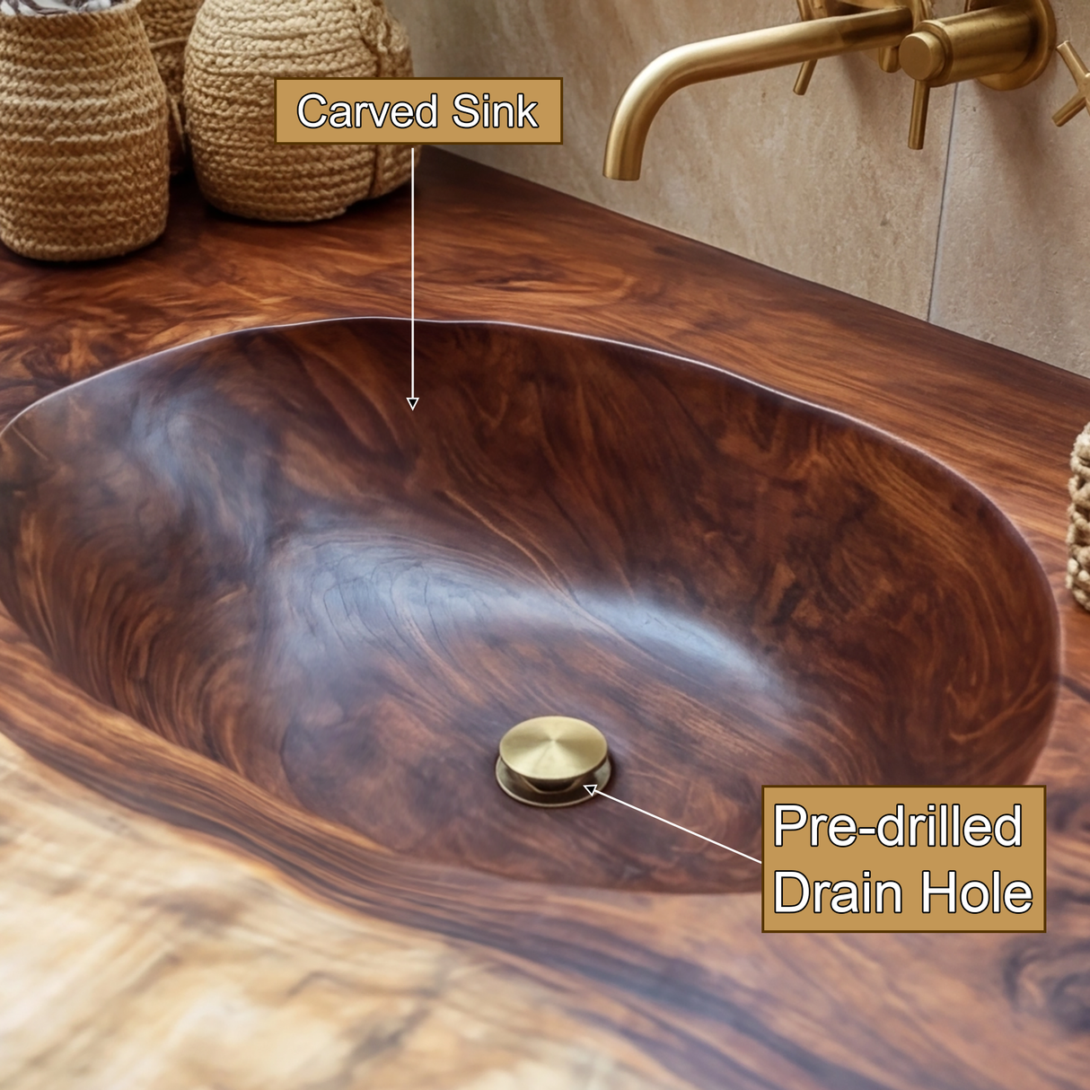 Sylvaris Live Edge Solid Wood Floating Bathroom Vanity with Integrated Sink