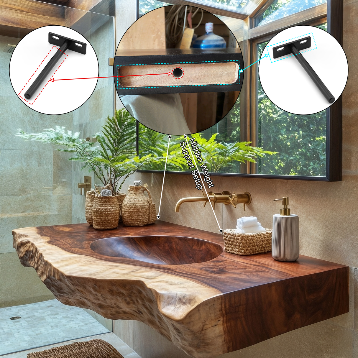 Sylvaris Live Edge Solid Wood Floating Bathroom Vanity with Integrated Sink