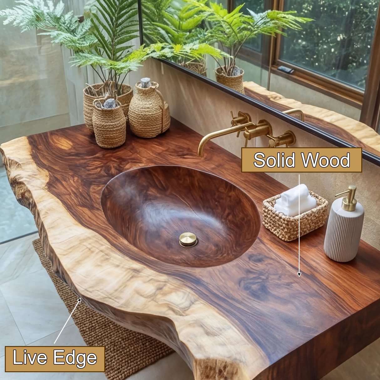 Sylvaris Live Edge Solid Wood Floating Bathroom Vanity with Integrated Sink