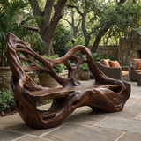 Sylvaris Sculpted Solid Wood Outdoor Bench Dark Walnut - Timberustic Bench