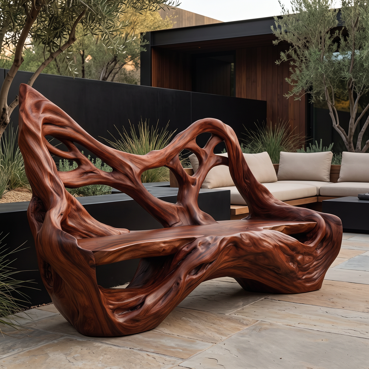 Sylvaris Sculpted Solid Wood Outdoor Bench Mahogany - Timberustic Bench