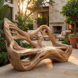 Sylvaris Sculpted Solid Wood Outdoor Bench Natural Oak - Timberustic Bench