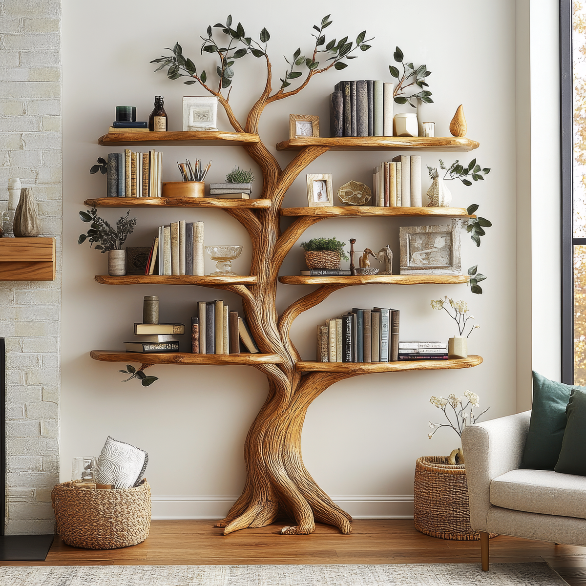 Sylvaris Sculpted Solid Wood Tree Bookshelf, Handcrafted Organic Luxury ...