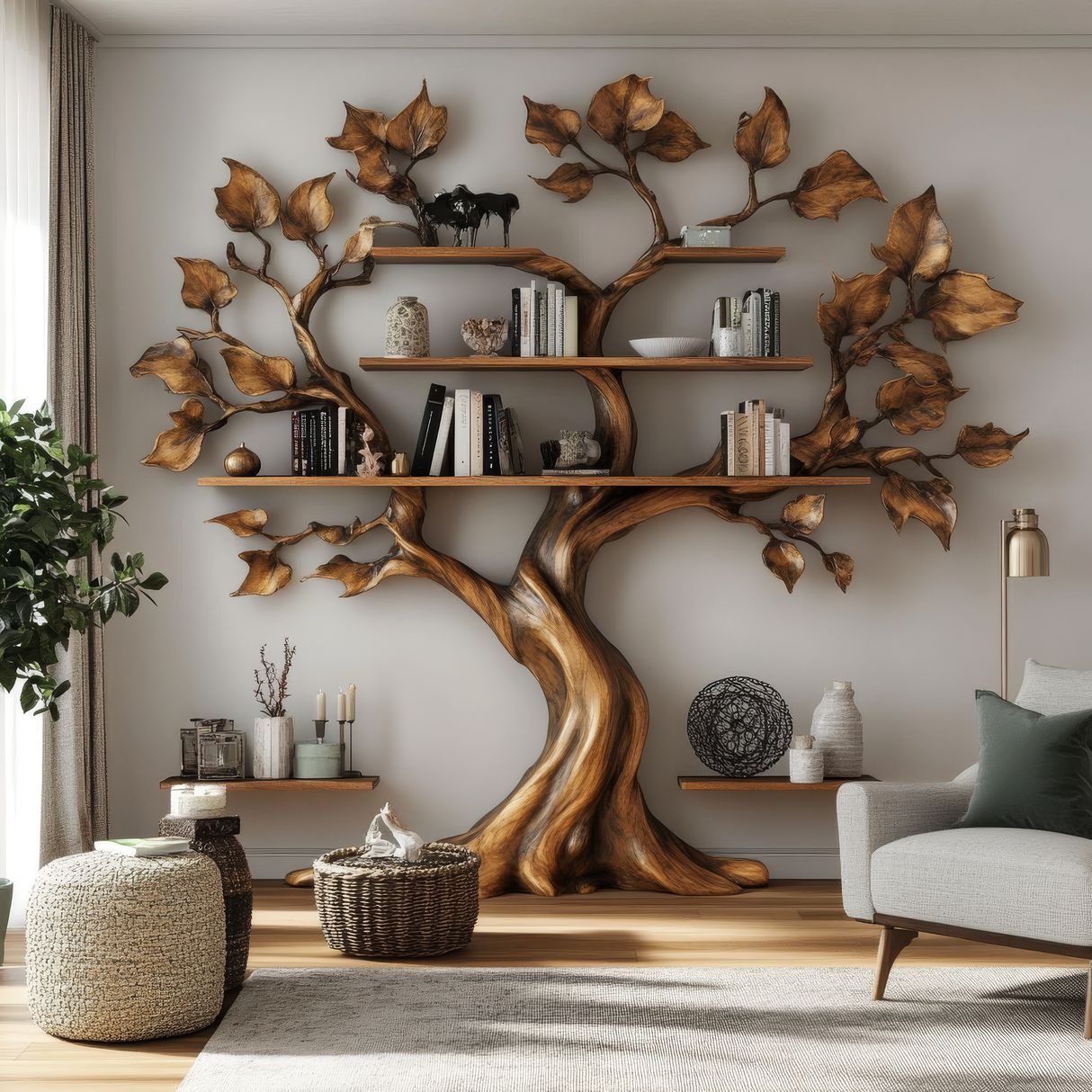 Sylvarith Sculpted Solid Wood Tree Bookshelf - Timberustic Tree Bookshelf
