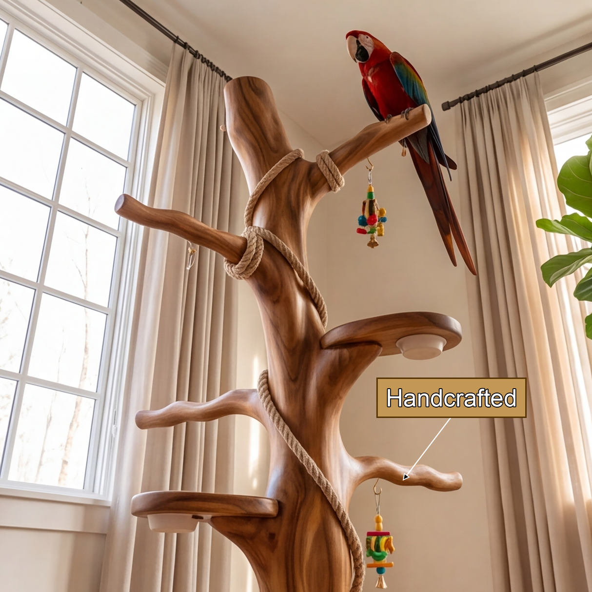 Sylvaro Handcrafted Solid Wood Tree Branch Parrot Stand SPA248142 - Timberustic Tree Branch Parrot Stand