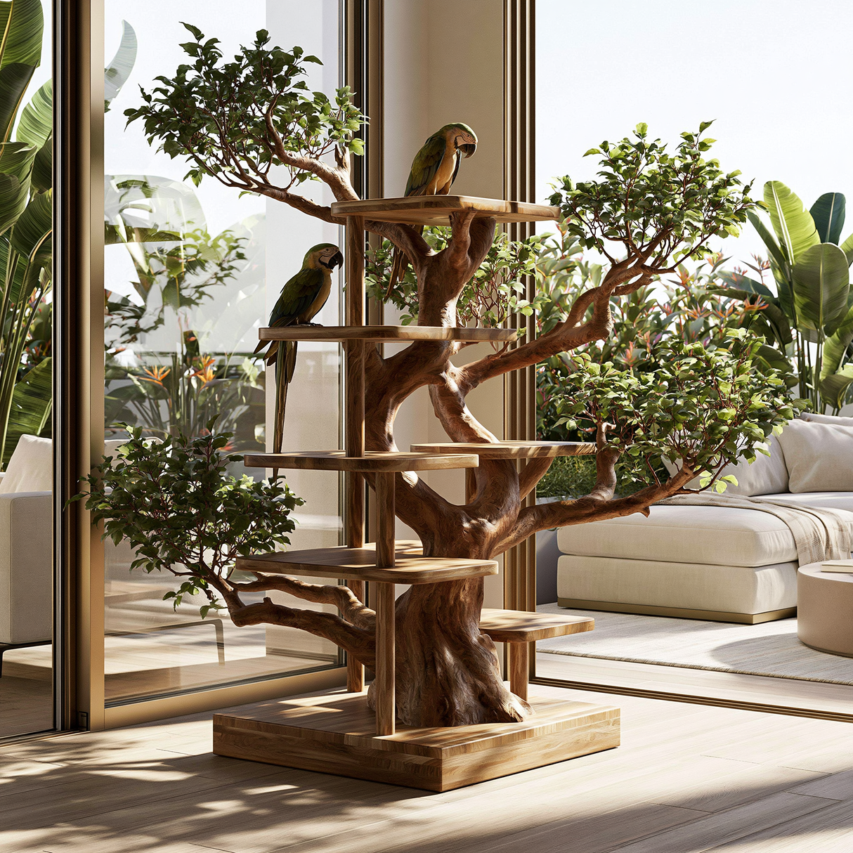 Sylvaroak Handcrafted Tree Branch Parrot Stand SPA453608 - Timberustic Tree Branch Parrot Stand