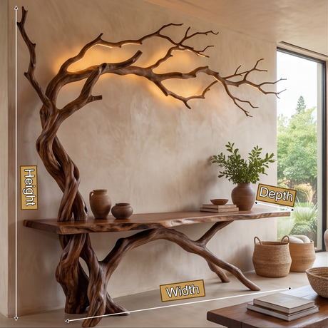Sylvaroak Sculpted Solid Wood Console Table - Timberustic Console Table with Shelves